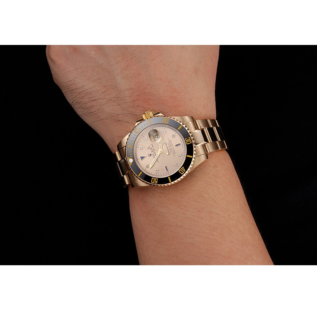 Aaa replica Black Markings Case Submariner Bracelet Bezel Diamond Yellow Dial Rolex Gold Swiss And Gold With 0718